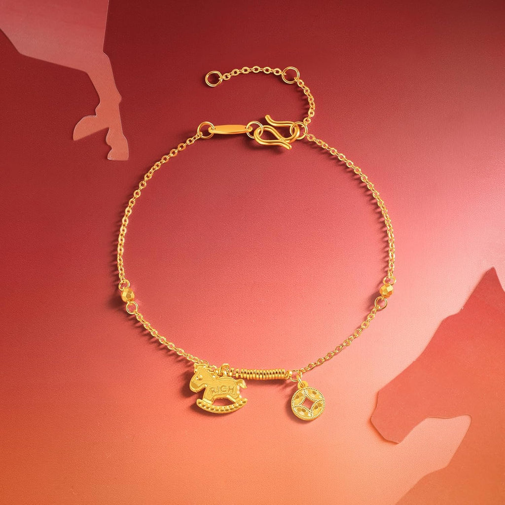 24K Real Gold Chain Bracelet Rocking Horse Pure Gold Coin Link Bracelets RICH Character Jewelry for Women Daughter Mom Gifts Birthday Valentine Anniversary 6.3-7.5"/16-19cm A0723991