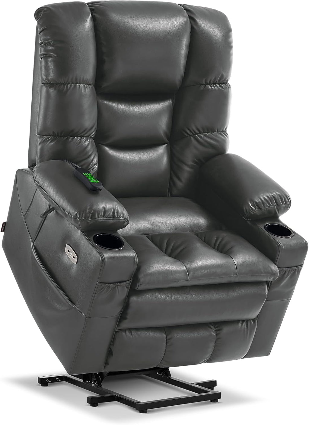 MCombo Large Triple Motor Power Lift Recliner Chair with Massage and Dual Heating, Adjustable Headrest for Tall Elderly People, Faux Leather 7634 (Dark Grey, Large)