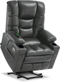 MCombo Large Triple Motor Power Lift Recliner Chair with Massage and Dual Heating, Adjustable Headrest for Tall Elderly People, Faux Leather 7634 (Dark Grey, Large)