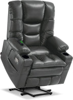 MCombo Large Triple Motor Power Lift Recliner Chair with Massage and Dual Heating, Adjustable Headrest for Tall Elderly People, Faux Leather 7634 (Dark Grey, Large)