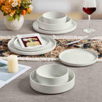 Herogo 24 Piece Dinnerware Sets with Pasta Bowls for 6, Dinner Salad Plates and Cereal Serving Bowls, Stoneware Dishes Dinner Ware for Kitchen Dining, Dishwasher & Microwave Safe, Speckled White