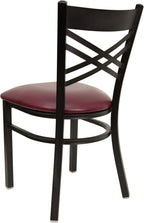 Flash Furniture 2 Pack HERCULES Series Black ''X'' Back Metal Restaurant Chair - Burgundy Vinyl Seat
