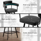 26'' Swivel Counter Height Stools with Round Back, Faux Leather Upholstered Bar Stools with Metal Legs, Armrest, Modern Counter Stools for Kitchen Island, Dining Room (Black, Set of 2)