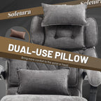 Massage Office Chair with Foot Rest,6 Points Vibration & Heat Executive Office Chairs for Heavy People,500LBS Big and Tall Office Chair,Ergonomic Reclining Desk Chair,Dual-Use Pillow,Grey