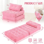 HABUTWAY Folding Sofa Bed, Convertible Sleeper Chair Bed w/Dual-Pillow & Handle, Foldable Floor Sofa Lounge w/Back Support for Living Room, Bedroom, Apartment, Office, Single, Pink