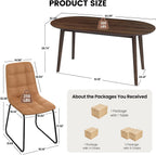 63" Oval Dining Table Set for 4, 5 Piece Modern Dining Table Set for Kitchen and Dining Room, Solid Wood Legs Dining Table with 4 Checkered PU Leather Dining Chairs（Walnut Table+4 Brown Chairs)