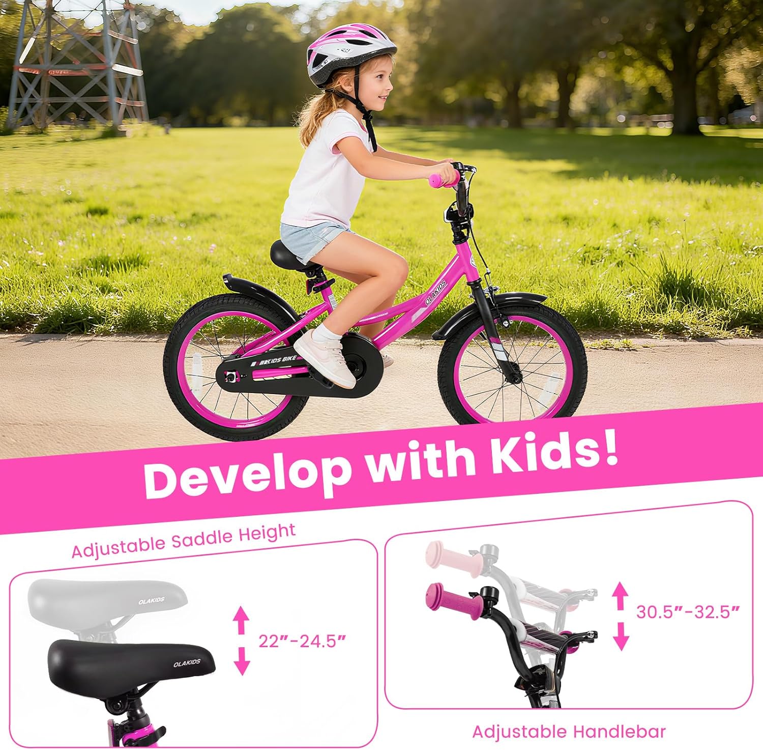 Olakids Kids Bike, 12 14 16 18 Inch BMX Style Toddlers Bike with Training Wheels Adjustable Seat Handlebar Coaster Brake Handbrake Safety Bell, Children's Bicycle for Boys Girls