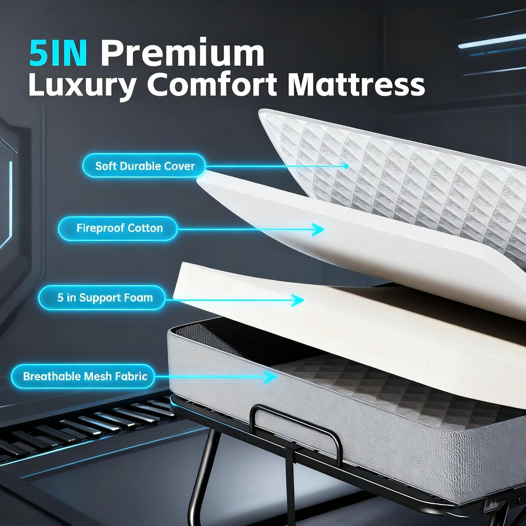 Pataku Folding Bed with Mattress, Twin Foldable Bed, Roll Away Beds for Adults, 75" x 31" Roll Away Portable Beds with 5" Mattress, Folded Frame for Small Apartment, Guest Room