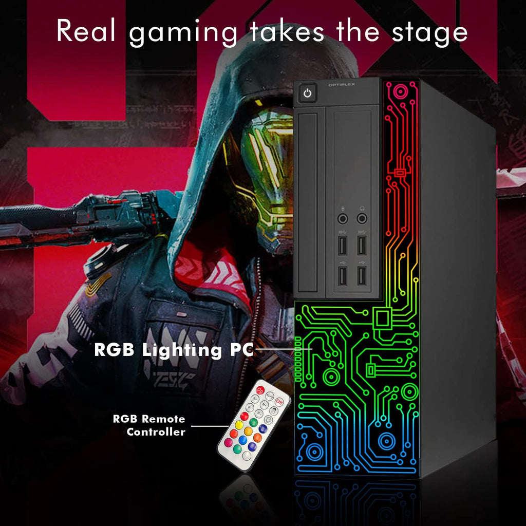 Dell Gaming OptiPlex Desktop RGB Computer PC  Intel Core i7  GeForce GT 1030 2GB GDDR5  16GB RAM  512GB SSD  24 Inch HDMI Monitor  Keyboard Mouse and Headset  WiFi  Windows 11 Pro (Renewed)