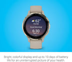 Garmin Venu 3S Soft Gold Stainless Steel Bezel 1.2-Inch AMOLED Touchscreen Display Smart Watch  Phone Supported with 41mm French Gray Case and Silicone Band