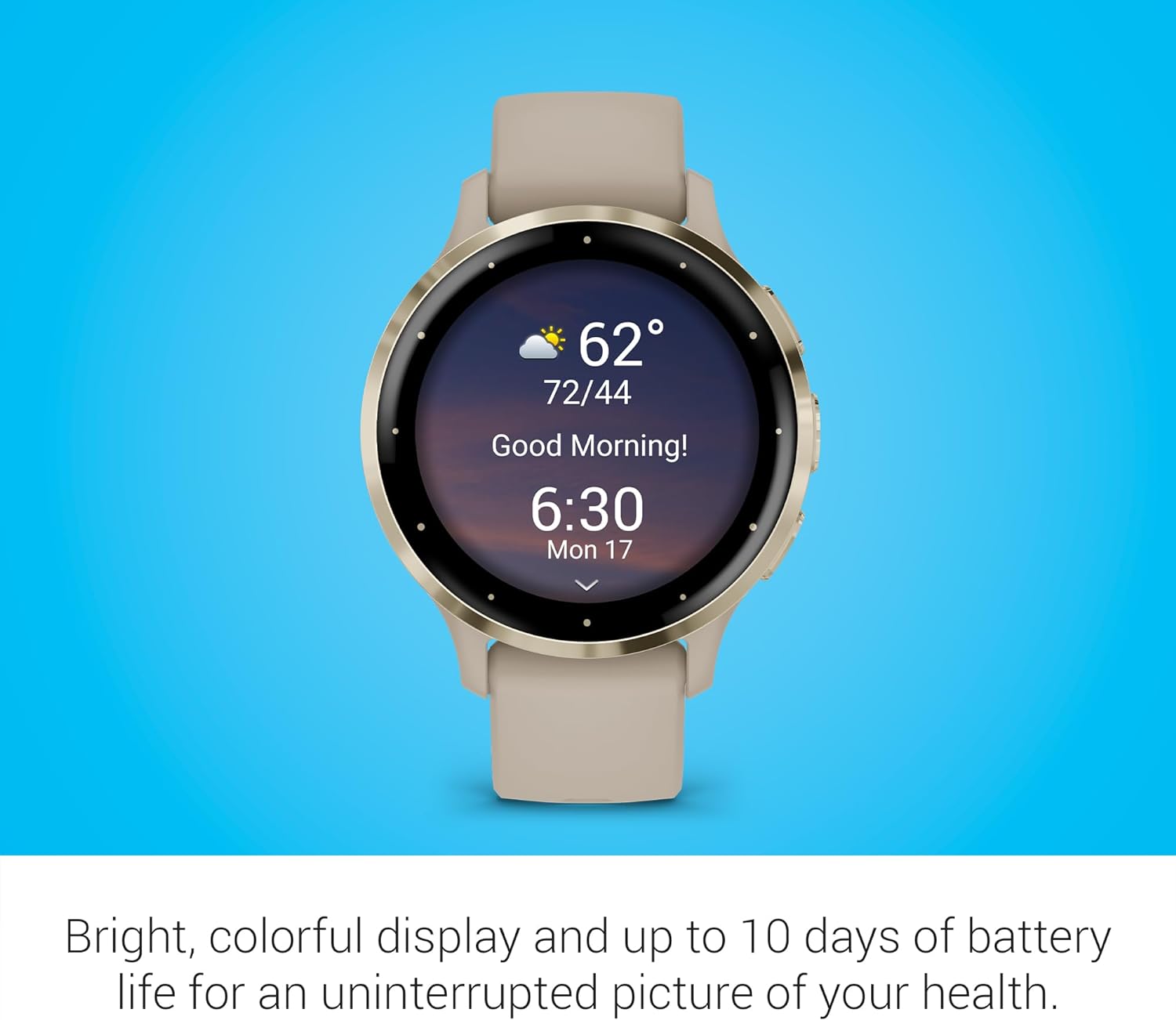 Garmin Venu 3S Soft Gold Stainless Steel Bezel 1.2-Inch AMOLED Touchscreen Display Smart Watch  Phone Supported with 41mm French Gray Case and Silicone Band