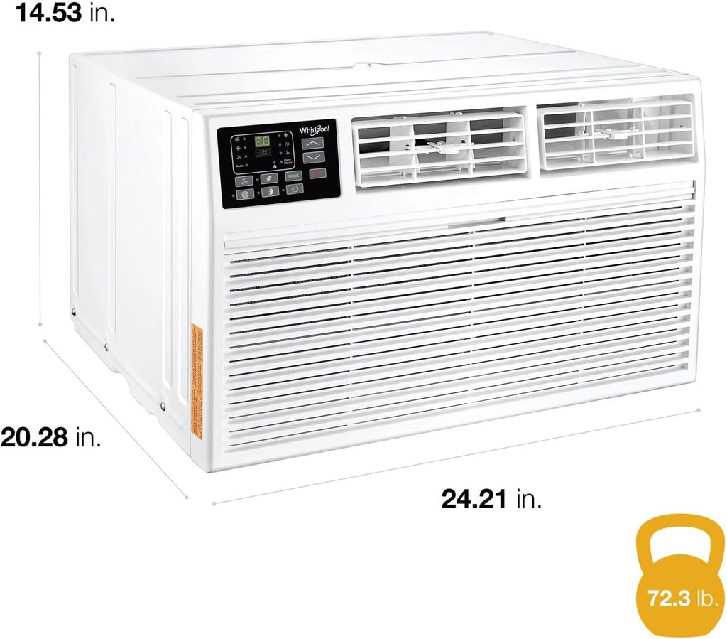 Whirlpool 12,000 BTU 230V Through-the-Wall Air Conditioner with Supplemental Heat, Dehumidifier and Remote, Wall AC Unit for Apartment, Living Room and Medium Rooms up to 550 Square Feet in White