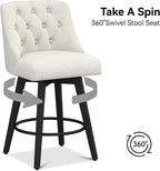 Counter Height Bar Stools Set of 2, Modern Swivel Barstools with Back and Wood Legs, Linen Fabric Upholstered Counter Height Stools, 26" H Kitchen Island Stools, Home Bar, Pub, Ivory