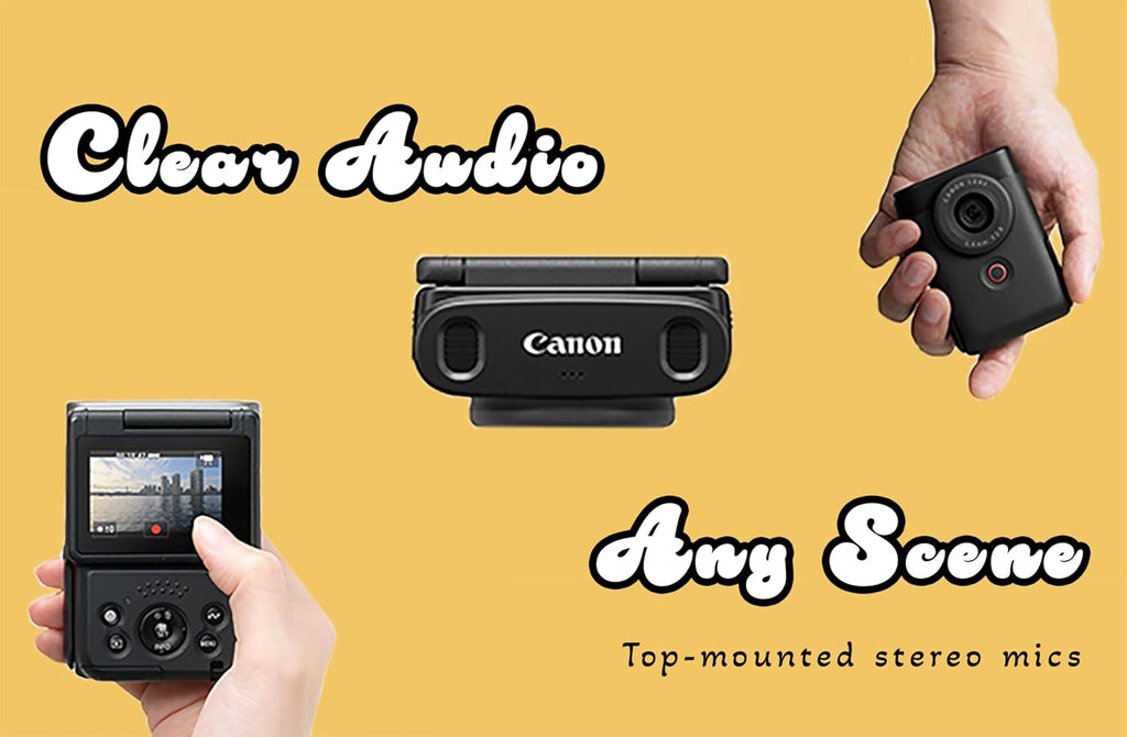 Canon PowerShot V10 Compact Vlogging Camera  1" CMOS Sensor  4K Video Streaming  Built‑in Wide‑Angle Zoom Lens  Flip‑LCD & Stereo Mic  Image Stabilization  Creator Studio in Your Pocket  Black