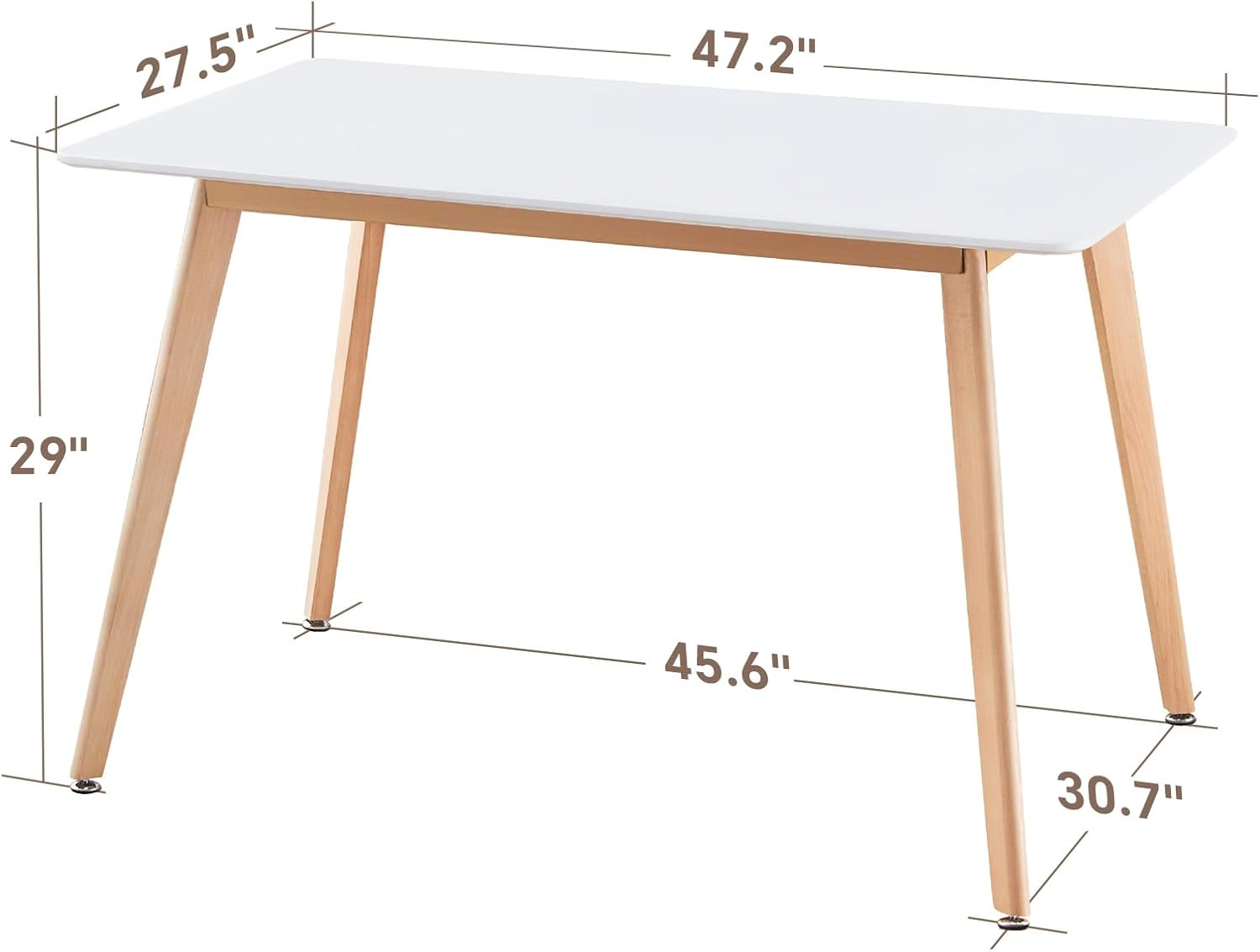 47.2" Rectangular White Dining Table for 4-6 People, Modern Kitchen Table with Wood Legs, Mid Century Design for Dining Room & Living Room