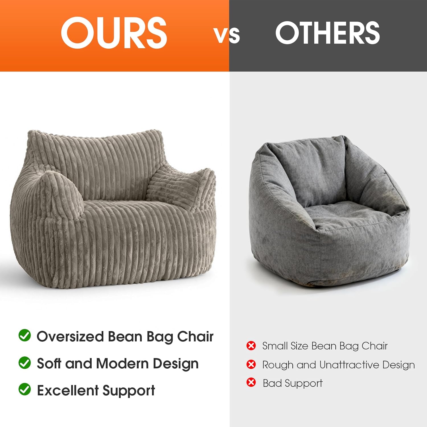 Giant Bean Bag Chair, Oversized Plush Comfy Bean Bag Sofa for Adults and Kids with Armrests, Memory Foam Mini Couch Single Lounges for Living Room, Bedroom & Game Room(Taupe)