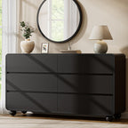Lulive Wood Dresser for Bedroom, 53” Wide Chest of Drawers with 6 Drawers, Modern Closet Storage Drawer with Curved Profile Design for Living Room, Hallway, Entryway, Black