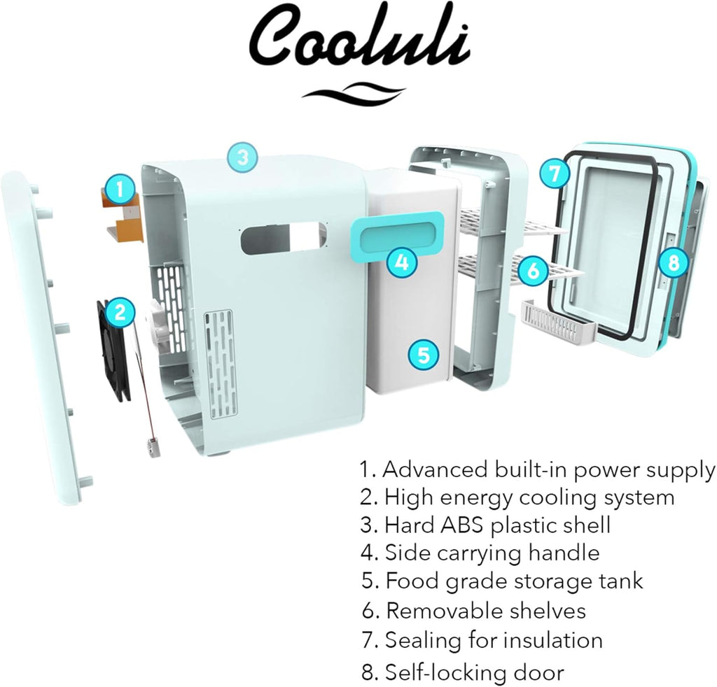 Cooluli 15L Mini Fridge for Bedroom - Car, Office Desk & College Dorm Room - 12V Portable Cooler & Warmer for Food, Drinks, Skin Care, Beauty, Makeup & Cosmetics - AC/DC Small Refrigerator (Pink)