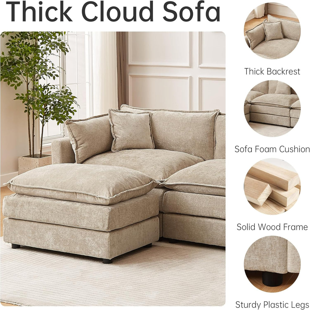 HIPIHOM Modular Sectional Sofa, 112.2 Inch L Shaped Couch Set with Armrests, 3-Seater Comfy Cloud Couches for Living Room Apartment, Coffee