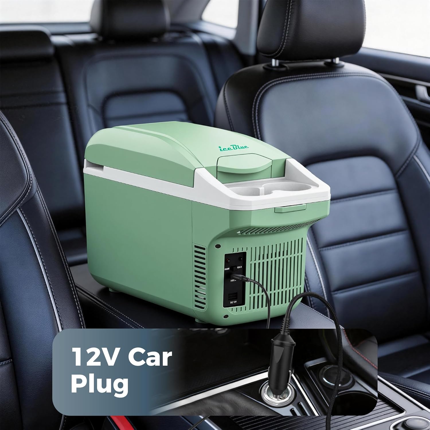 Iceblue Electric Cooler with Type-C, 8 Liter /11 Cans Mini Fridge with Belt, 9V Type-C Thermoelectric Dual-use Car Refrigerator, Car Fridge for Car, Dorm, Travel, Picnic, Gift - Green