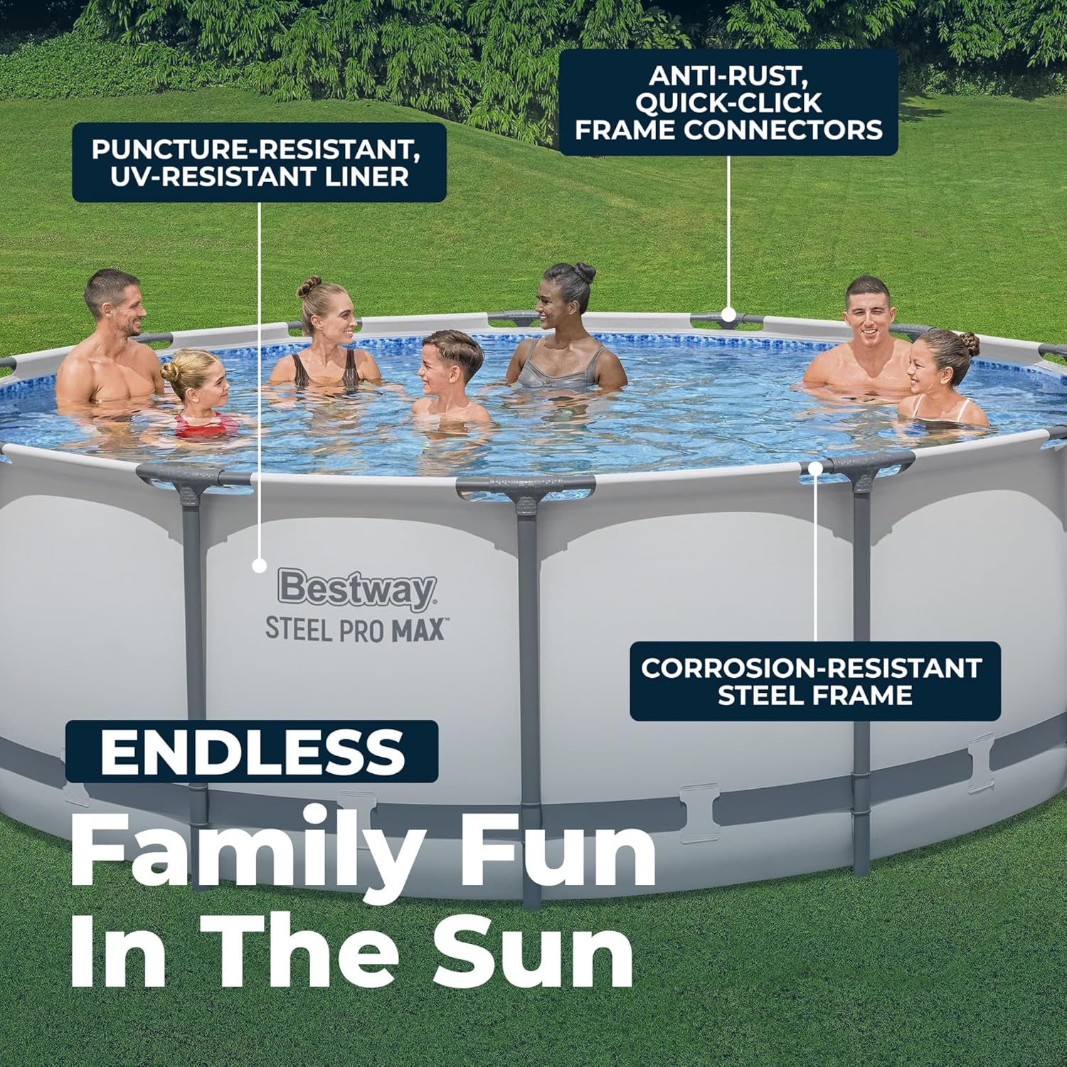 Bestway Steel Pro MAX 14' x 48" Above Ground Pool  Round Metal Frame Outdoor Swimming Pool Set with Filter Pump  Ladder  and Cover  Gray