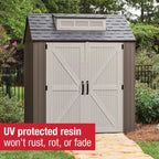 Rubbermaid Resin Outdoor Storage Shed With Floor (7 x 7 Ft) Weather Resistant Gray Organization for Home/Backyard/Garden Tools/Lawn Mower/Bike Storage/Pool Supplies