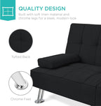 Best Choice Products Linen Modern Folding Futon, Reclining Sofa Bed for Apartment, Dorm w/Removable Armrests, 2 Cupholders - Black