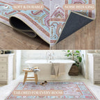 Fame Living Pink Oushak Rug, Modern, Vintage, Turkish, Eclectic, Floral, Pastel, Washable, Area Rugs for Living Room, Dining, Bedroom, Nursery, Girls, Boys, 5'9"x8'9"