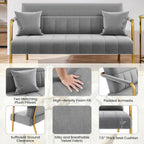 Yaheetech 56.5" W Modern Sofa Small Sofa Luxurious Velvet Fabric Couch with Gold-Tone Metal Arms and Legs for Living Room, Home Office, Studio Light Gray