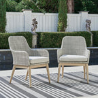Signature Design by Ashley Seton Creek Cottage Nuvella Weather Resistant Fabric Outdoor Dining Arm Chair with Cushion, Set of 2, Light Brown & Light Gray