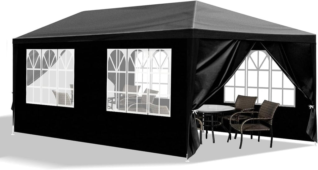 Party Tent, Tents for Parties, Outdoor Gazebo Wedding Patio Camping Carport Canopy Shade Canopy with Removable Sidewalls, Outside Event Tent for Garden, Backyard (10'x20' Six Sides Black)