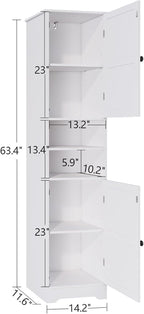 Viaozutis Tall Bathroom Storage Cabinet, Vertical Freestanding Organizer with Adjustable Shelf, Slim Design for Small Bathrooms, Towels & Toiletries Storage（White）