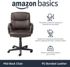 Amazon Basics Office Task Chair with Adjustable Height, 360° Swivel, Padded Armrests, Mid-Back, Rolling, 275 Pound Capacity, 24"D x 24.2"W x 34.8"H, BIFMA Certified, Dark Brown Faux Leather