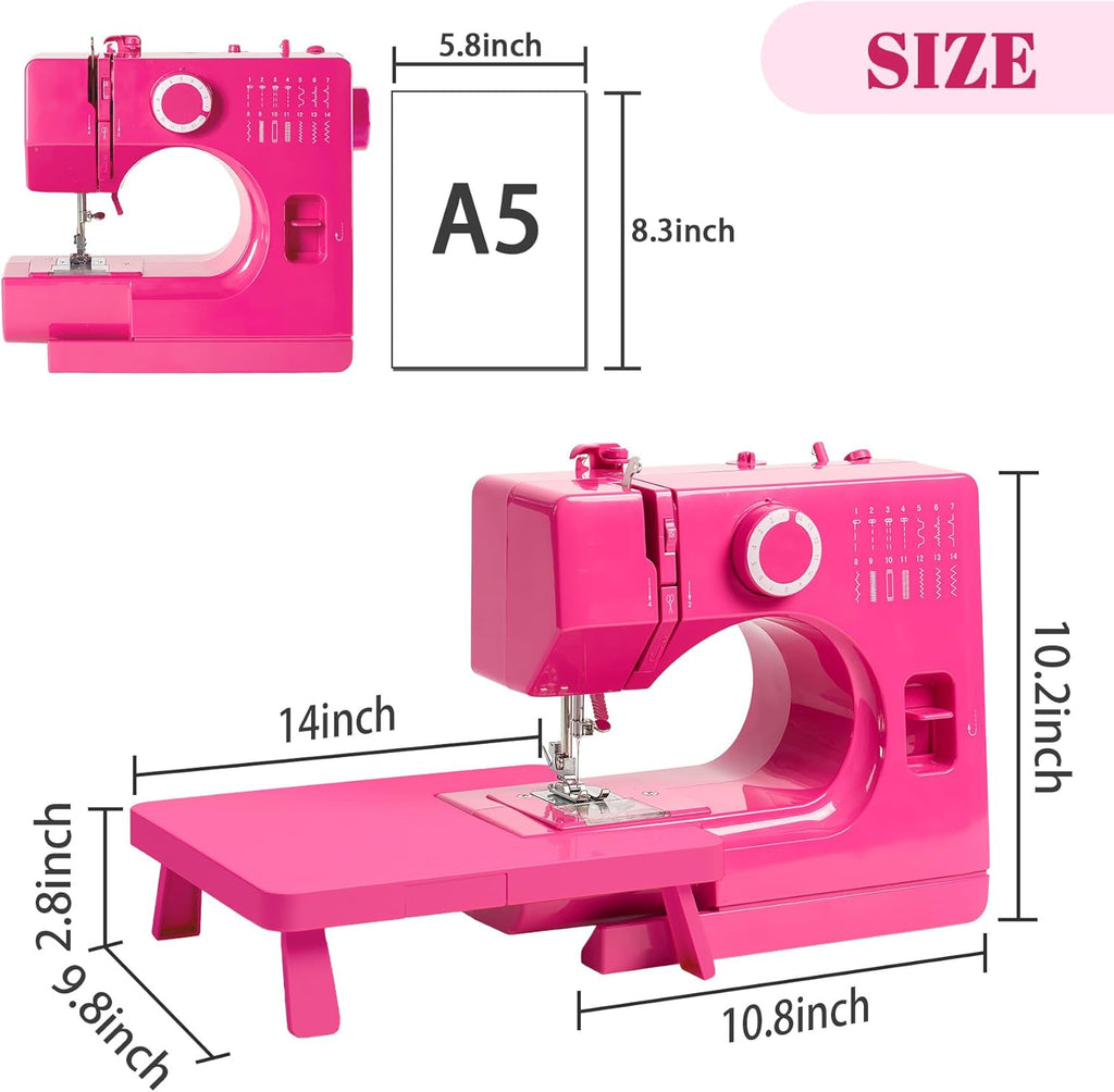 StitchMaster Pro Sewing Machine - Twin/Double Needle Compatible, 14 Stitches, Easy for Beginners & Home Users (Pink)