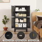 47“H Black Metal Bathroom Storage Cabinet, Kitchen Pantry Cabinet with Doors and 3 Adjustable Shelves, Bathroom cabinets Organizer, for Home Office, Bedroom