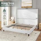 Jocisland King Upholstered Platform Bed Frame with 51.2" Tall Wingback Headboard–Solid Wood Legs, No Box Spring Needed, White Linen–Modern Style for Any Bedroom