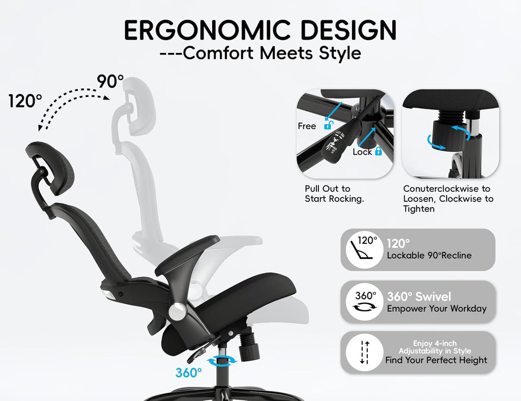 TRALT Office Chair - Ergonomic Office Chair with Back Support, Computer Chair - Home Office Desk Chair, 330 lbs Wide Seat Big and Tall Office Chairs with Headrest, Comfy Desk Chairs (Black)