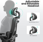 Sweetcrispy Office Chair Ergonomic Desk Chair, 300 LBS Home Mesh Office Desk Chairs with Wheels, 2D Headrest, Up&Down Lumbar Support, Swivel High Back Computer Chair with Flip-up Armrests,Dark Black