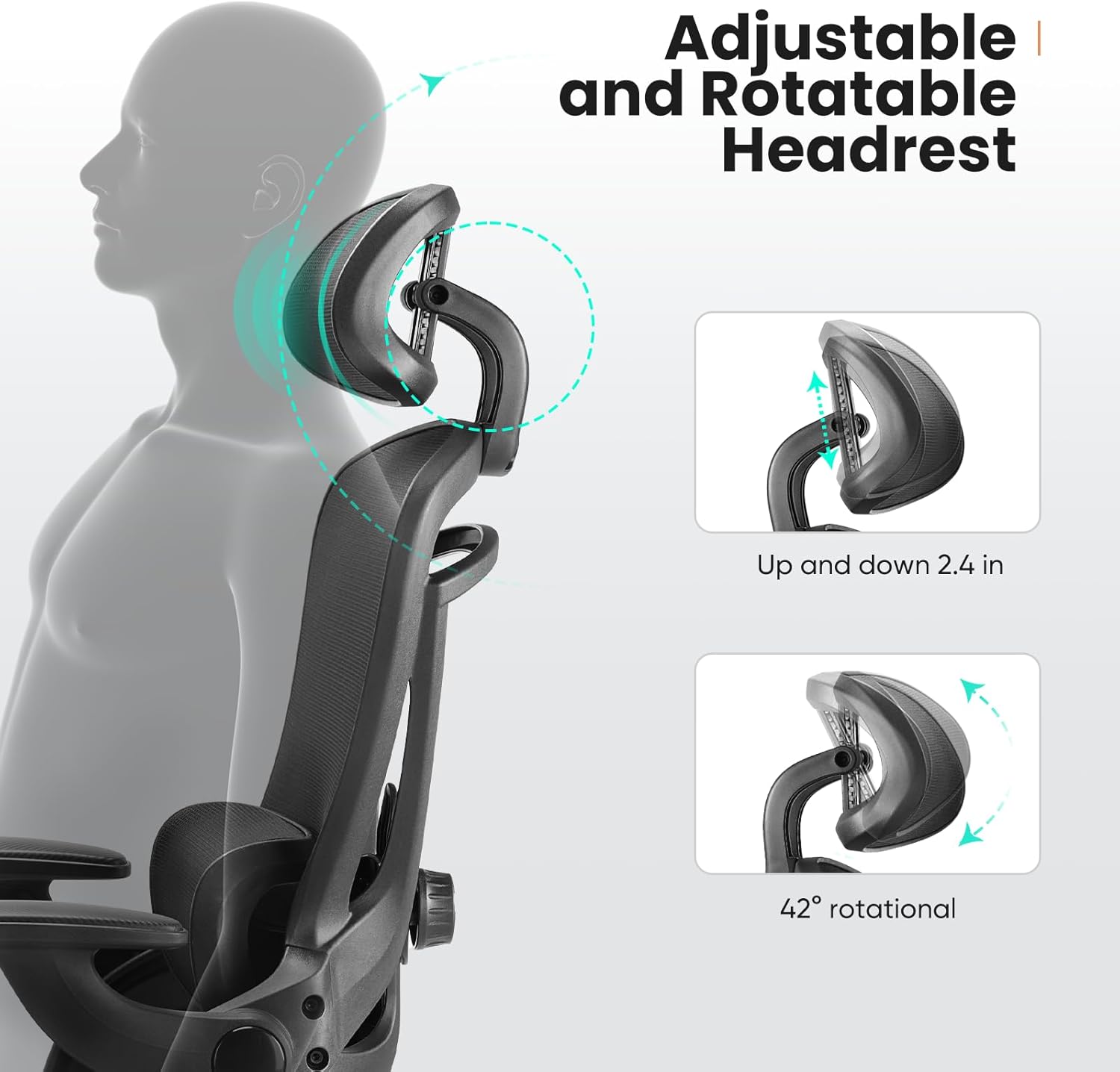 Sweetcrispy Office Chair Ergonomic Desk Chair, 300 LBS Home Mesh Office Desk Chairs with Wheels, 2D Headrest, Up&Down Lumbar Support, Swivel High Back Computer Chair with Flip-up Armrests,Dark Black