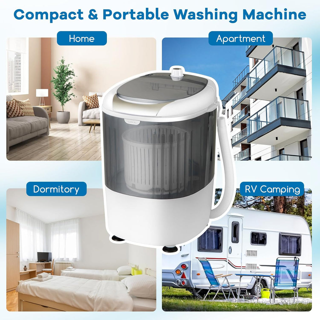 COSTWAY Mini Portable Washing Machine, 5.5 lbs Washing Capacity, Compact Laundry Washer with Durable Design, Single Tub, Rotary Controller, Small Washer Machine for Home Apartment Dorms and RV, Grey