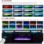 oneinmil 2 Tier TV Console Stand with 36" Electric Fireplace, LED Light Entertainment Center for TVs Up to 80" for The Living Room, 70", Black