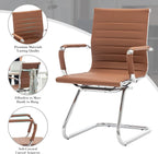 CIMOTA Waiting Room Chairs Leather Office Guest Chair Mid Back Reception Chairs with Sled Base for Meeting/Patient/Conference Room, Coffee Set of 8