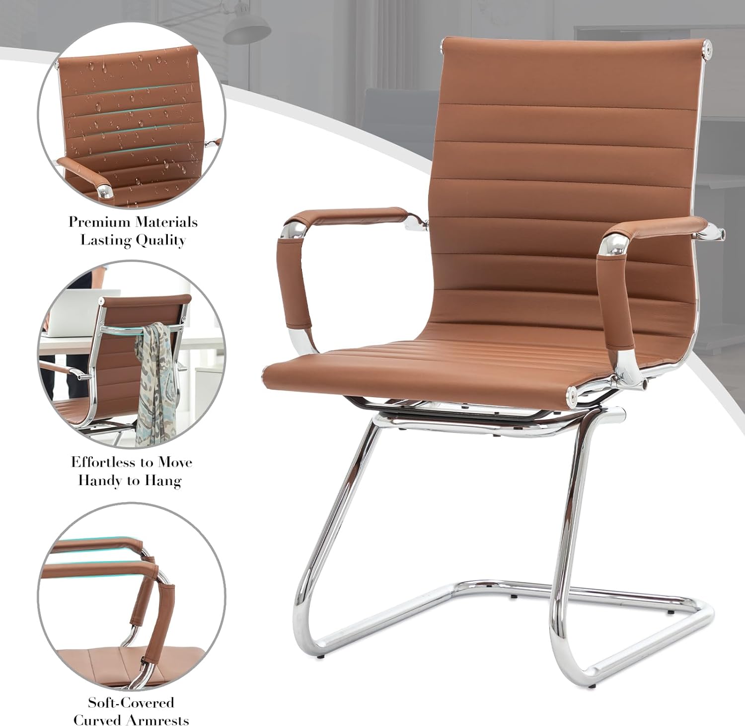 CIMOTA Waiting Room Chairs Leather Office Guest Chair Mid Back Reception Chairs with Sled Base for Meeting/Patient/Conference Room, Coffee Set of 8
