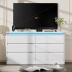 6 Drawer Dresser for Bedroom, 47.2" Long White Chest of Drawers with Charging Station & LED Lights,Curved Profile Design,Double Wooden Closet Storage Cabinet,Modern Dresser TV Stand with Deep Drawers