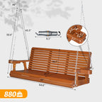 VINGLI XL Size Patio Wooden Porch Swing Outdoor with Cup Holders & Phone Slots  Heavy Duty 880 LBS Hanging Swing Chair Bench with Hanging Chains for Yard  Lawn  Garden (5 FT Pro  Brown)