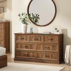 Farmhouse 7 Drawer Dresser for Bedroom, 55 Inch Wide Modern Walnut Dresser TV Stand with Large Drawers & Bar Handles, Rustic Wood Chest of Drawers for Bedroom, Living Room, Hallway, Entryway.