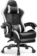 GTPLAYER Gaming Chair for Adults, Ergonomic Computer Gaming Chair with Footrest, Height Adjustable, 90-155° Recline & Removable Headrest Lumbar Support, Snow White