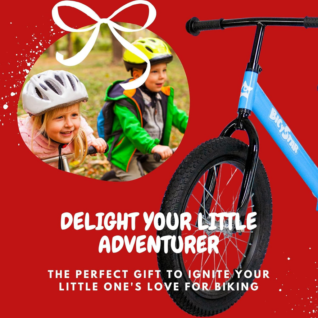 Bicystar 16 Inch Kids Balance Bike for 5-8 Year Old, No Pedals, Air Tires, Footrests, Adjustable Height for Big Boys, Girls
