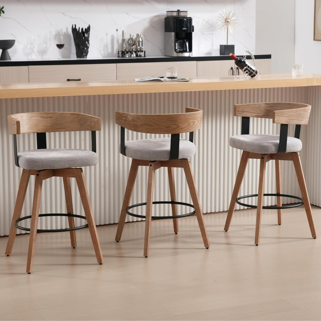 DUOMAY Swivel Bar Stools Set of 4, 26" Counter Height Bar Stool with Footrest Modern Wood Barstools with Linen Upholstered Seat Counter Stools for Kitchen Island Home Bar,Grey