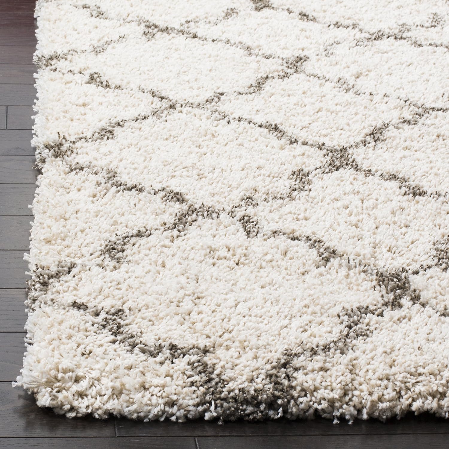 SAFAVIEH Hudson Shag Collection Area Rug - 9' x 12', Ivory & Grey, Moroccan Trellis Design, Non-Shedding & Easy Care, 2-inch Thick Ideal for High Traffic Areas in Living Room, Bedroom (SGH282A)